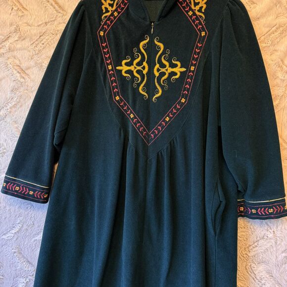 Vanity Fair House Coat Zip Bath Robe Night‎ Gown Medium Petite Green Vintage - Picture 6 of 16